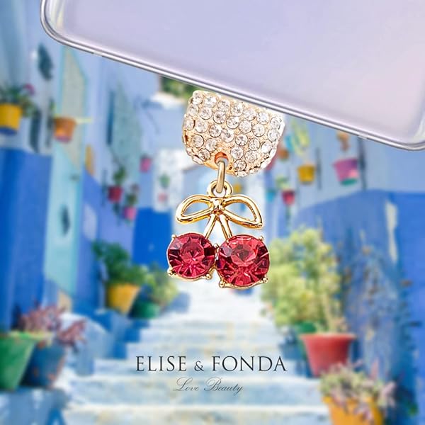 ELISE and FONDA TP213 Type-C Charging Port Crystal Anti Dust Plug Little Cherry Pendant Cell Phone Charm for Samsung Galaxy OnePlus Xiaomi oppo - Image 2