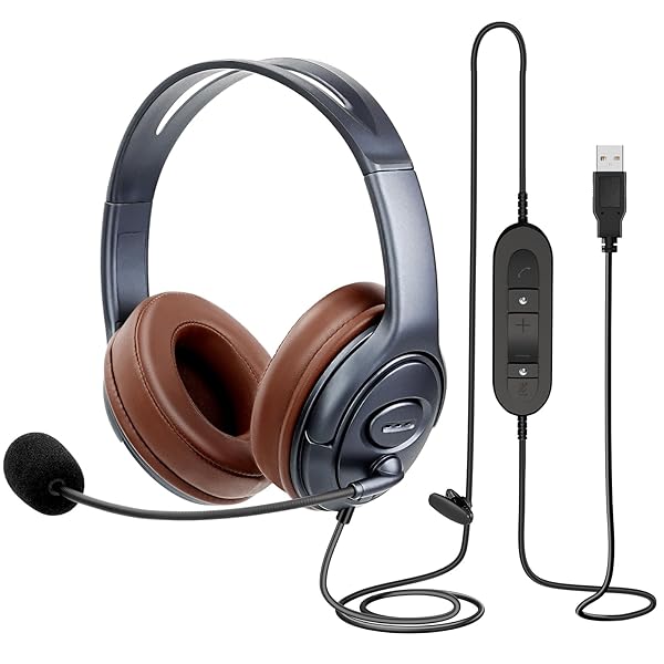 EMAIKER EMAIKER Noise Canceling USB Headphones with Microphone for Clear Skype & Zoom Meetings - Perfect for Home Office & Dragon Dictation