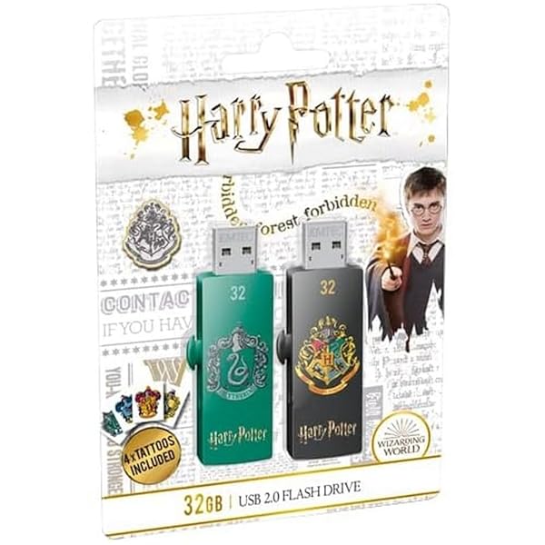 EMTEC Harry Potter M730 USB 2.0 Flash Drive 32GB - Slytherin & Hogwarts Duo Pack for Fans