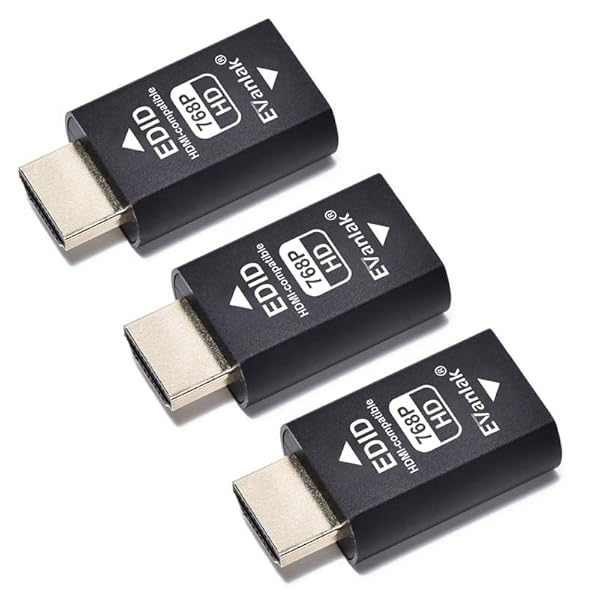 EVanlak HDMI EDID Emulator Adapter 3-Pack for Mac & AV Devices - 1024x768@60Hz, 3rd Gen, Perfect for Switches & Extenders