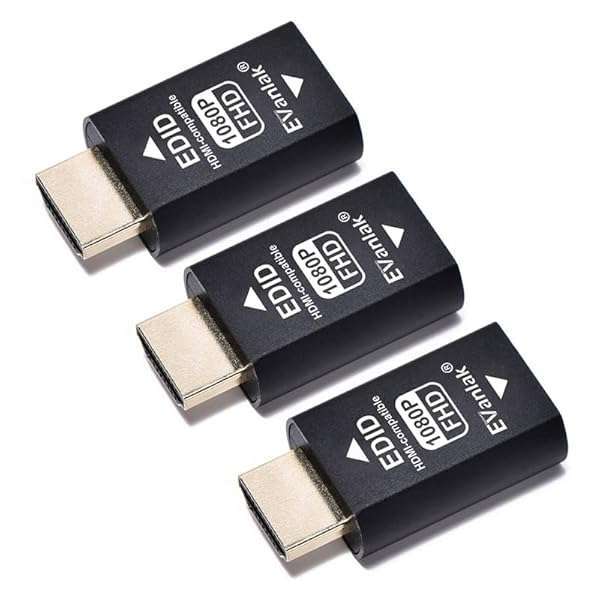 EVanlak HDMI EDID Emulator Adapter 3rd Gen - 1920x1080@59Hz for Mac, Switches, Extenders & AV Receivers - 3 Pack