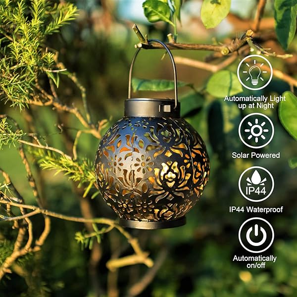 EXCMARK 2 Pack Solar Hanging Lanterns - Perfect Outdoor Christmas Lights & Unique Gardening Gifts for Women - Image 3
