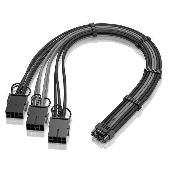 EZDIY-FAB EZDIY-FAB GPU Power Sleeved Cable Extension, 16pin(12+4) 12VHPWR PCIe 5.0 Connector Male to 3X PCIE 8 PIN for RTX4070ti/ 4080/ 3090Ti, with Pre-installed Cable Combs-16AWG/Black Grey