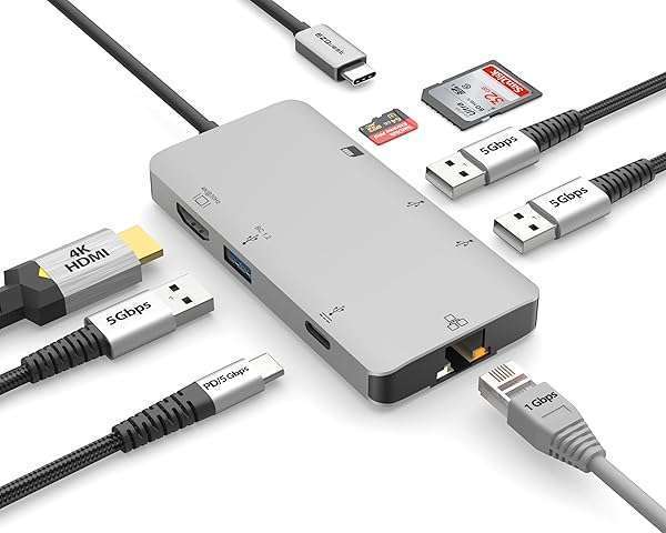 EZQuest 8-in-1 USB C Hub Docking Station: 4K HDMI, Ethernet, USB Ports for MacBook, Dell, HP & Lenovo Laptops