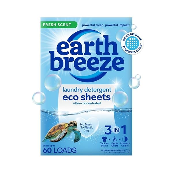 Earth Breeze Earth Breeze Laundry Detergent Sheets - Fresh Scent, 60 Loads, Eco-Friendly, No Plastic Jug, 30 Concentrated Sheets