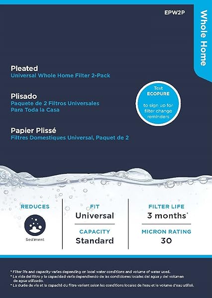 EcoPure EPW2P Pleated Whole Home Water Filter - Universal Fit for Major Brands (2 Pack) - Image 4