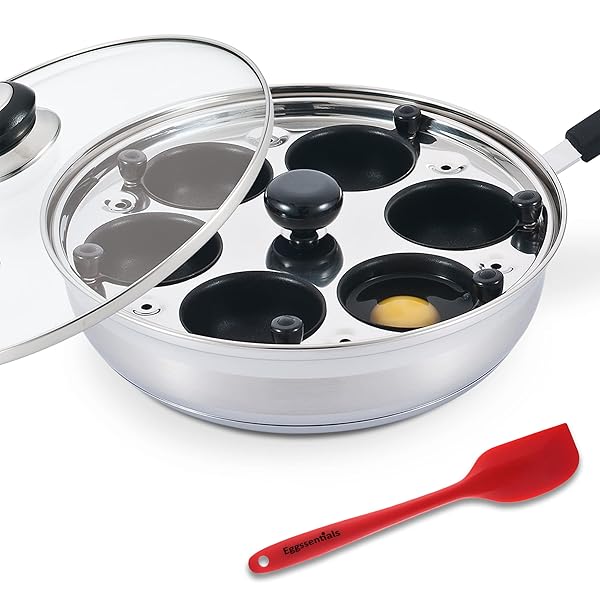 Eggssentials Nonstick Egg Poacher Pan - PFOA Free Stainless Steel Poached Egg Maker with Spatula