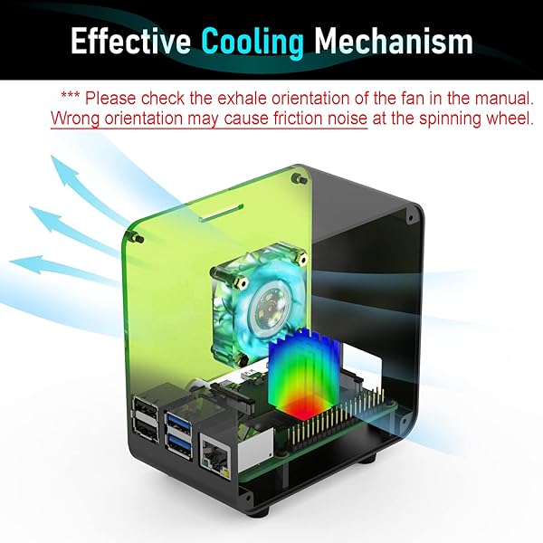 ElectroCookie Raspberry Pi 4 Case: Mini Aluminum Desktop with Cooling Fan & Color-Changing Light - Matte Black & Neon - Image 4