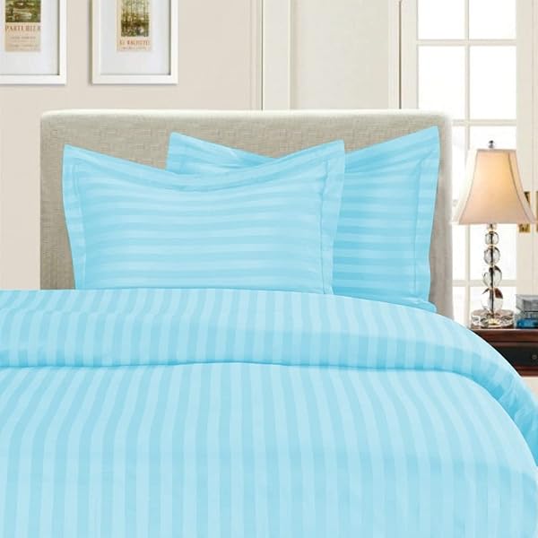 Elegant Comfort 1500 Thread Count Damask Stripes Egyptian Quality Silky Soft Duvet Cover Set King Cal King Light Blue Aqua