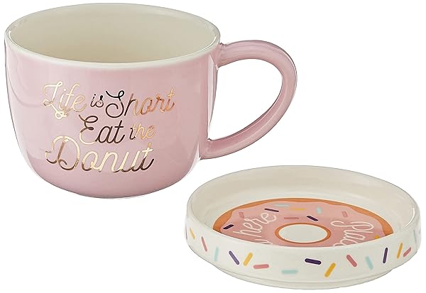 Enesco Our Name is Mud Eat a Donut Mug & Warmer Lid Set - 16oz Multicolor Coffee Mug - Image 4
