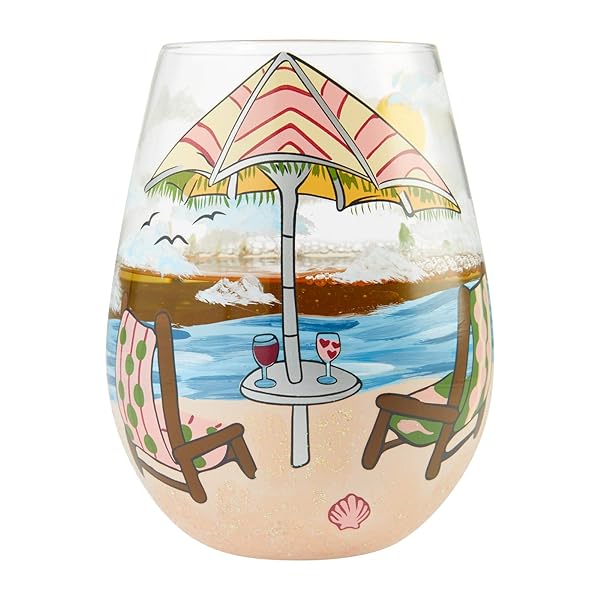 Shop Enesco Lolita Beach Hand-Painted Stemless Wine Glass - 20oz Artisan Design, Perfect Gift! - Image 4