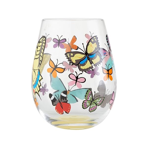 Enesco Lolita Butterfly Hand-Painted Stemless Wine Glass - Artisan Multicolor Design - Image 4