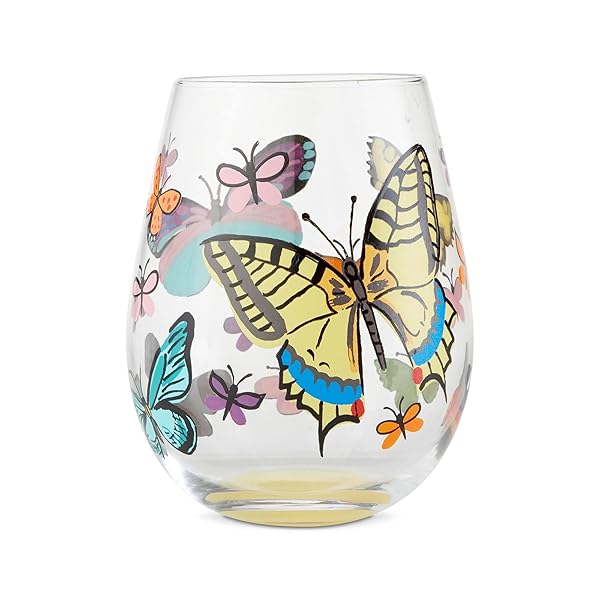 Enesco Lolita Butterfly Hand-Painted Stemless Wine Glass - Artisan Multicolor Design - Image 5