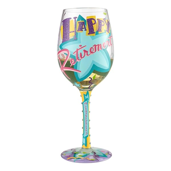 Enesco Lolita Happy Retirement Blown Wine Glass - 15 oz Multicolor Gift for Retirees - Image 4