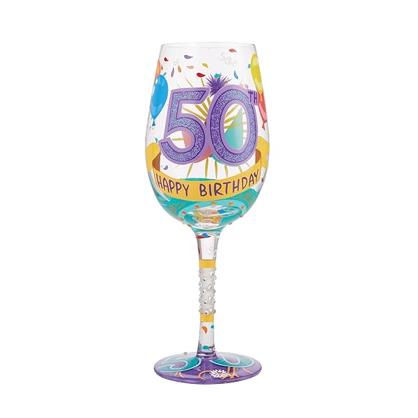 Enesco Lolita 50th Birthday Hand-Painted Wine Glass - Artisan Multicolor Gift for Celebrations - Image 3