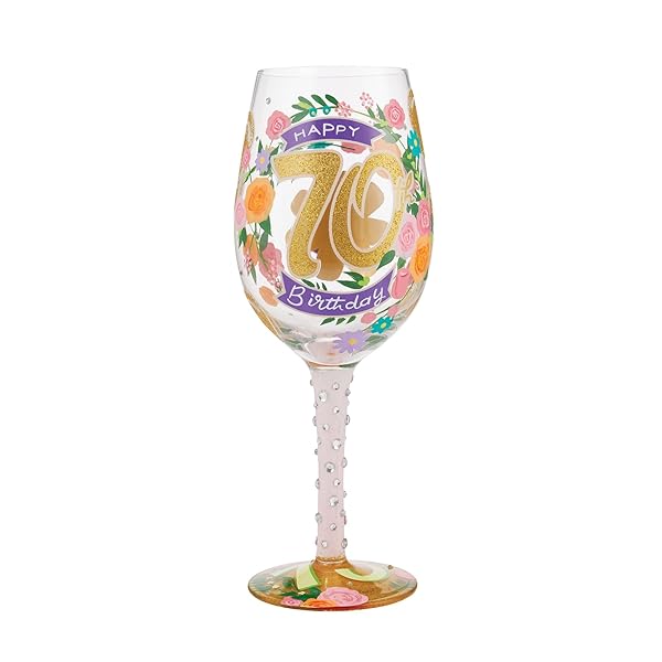 Enesco Lolita 70th Birthday Hand-Painted Wine Glass - Artisan Multicolor Gift