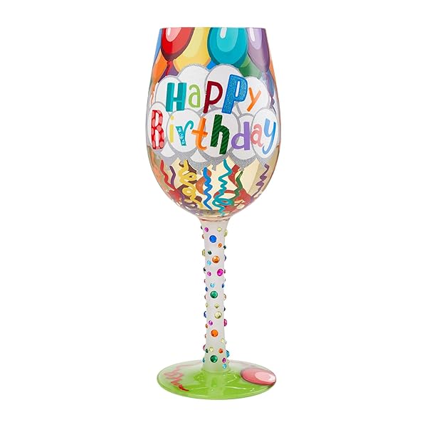 Enesco Lolita Happy Birthday Hand-Painted Wine Glass - Artisan Streamers Design, Multicolor, Perfect Gift! - Image 4
