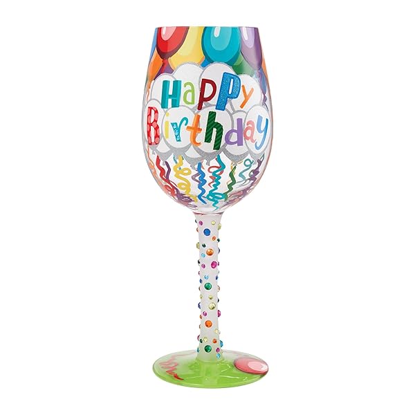 Enesco Lolita Happy Birthday Hand-Painted Wine Glass - Artisan Streamers Design, Multicolor, Perfect Gift! - Image 2