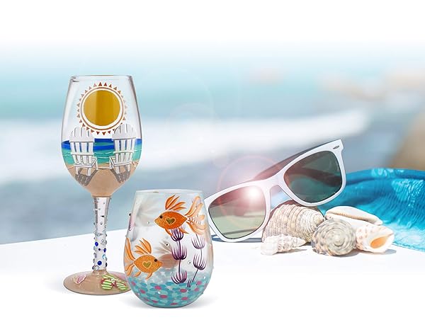 Enesco Lolita Sun on the Beach Hand-Painted Wine Glass - Artisan Multicolor Design - Image 4