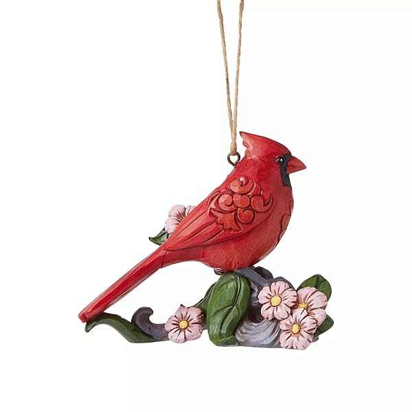 Enesco Enesco Jim Shore Cardinal Hanging Ornament - 3 Inch Colorful Flower Branch Decor