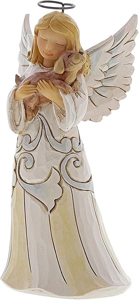 Enesco Jim Shore Heartwood Creek White Woodland Angel Figurine with Dog - 5.2 Inch Multicolor Decor