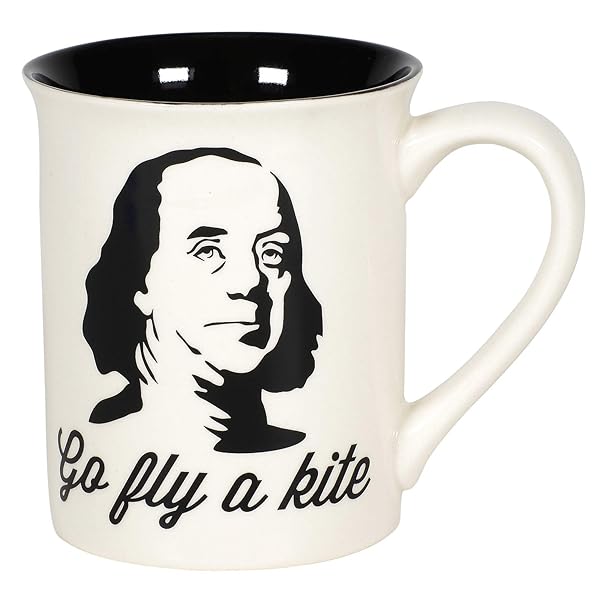 Enesco Our Name is Mud Ben Franklin Fly a Kite Coffee Mug - 16oz Black & White Design