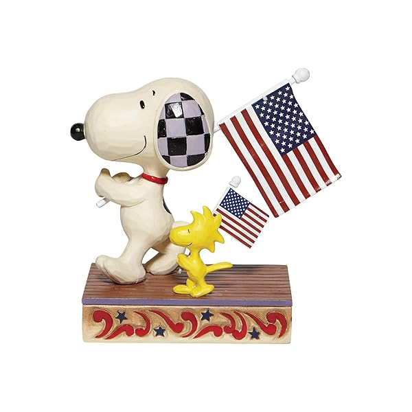 "Enesco Peanuts Jim Shore Snoopy & Woodstock Figurine - 4.75" American Flags Collectible"