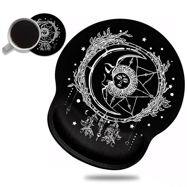 Bosness Celestial Ergonomic Mouse Pad with Wrist Support & Cute Coffee Coaster - Pain Relief for Home Office