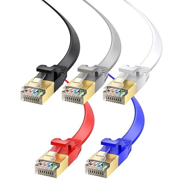 Cat7 Ethernet Cable 100ft 5-Pack - High-Speed LAN Cords for Gaming, Streaming, PC, PS5, Xbox - Slim & Durable Design