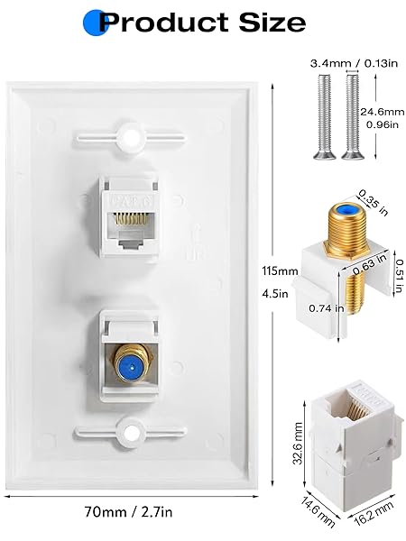 Ethernet Coax Wall Plate - Cat6 Keystone & F Type Connector, 1 Port, White | High-Speed Networking Solution - Image 5