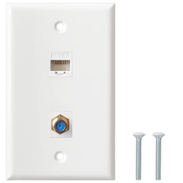 Ethernet Coax Wall Plate - Cat6 Keystone & F Type Connector, 1 Port, White | High-Speed Networking Solution - Image 2
