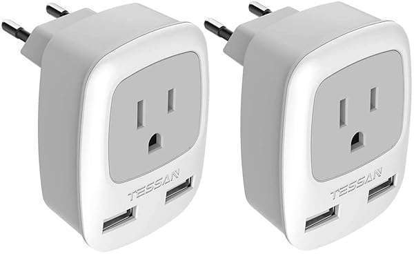 European Travel Plug Adapter 2 Pack - TESSAN USB Type C Charger for EU, Spain, Germany, France & More