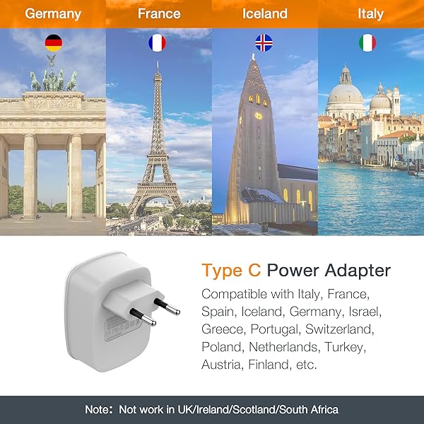 TESSAN European Travel Plug Adapter 3 Pack with 2 USB Type C Charger for USA to Europe Spain Iceland Italy Germany France Israel - Image 2
