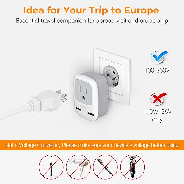 TESSAN European Travel Plug Adapter 3 Pack with 2 USB Type C Charger for USA to Europe Spain Iceland Italy Germany France Israel - Image 5