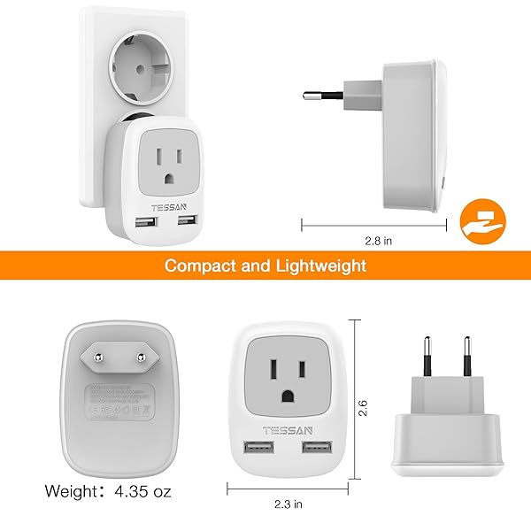 TESSAN European Travel Plug Adapter 3 Pack with 2 USB Type C Charger for USA to Europe Spain Iceland Italy Germany France Israel - Image 6