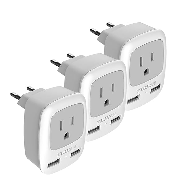 TESSAN European Travel Plug Adapter 3 Pack with 2 USB Type C Charger for USA to Europe Spain Iceland Italy Germany France Israel