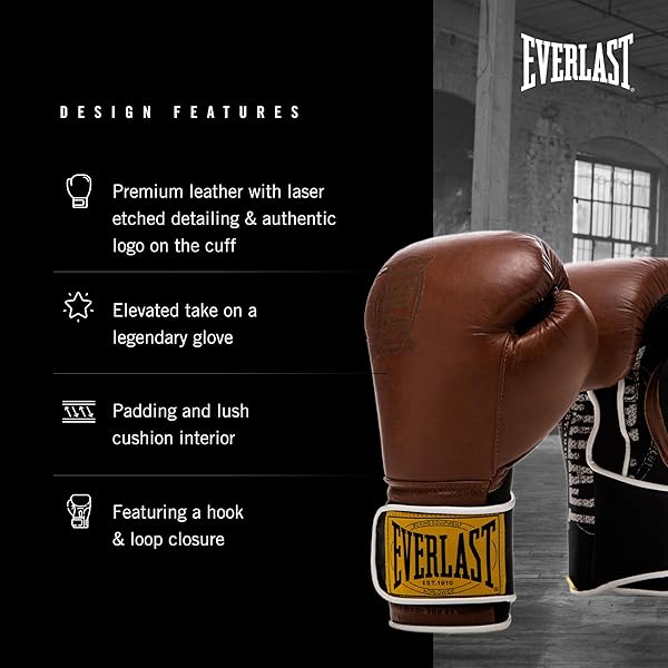 Everlast 1910 Leather Boxing Gloves: Vintage Hook & Loop Training Gear for Men & Women - Triple-Layer Foam for Heavy Bag Work - Image 5
