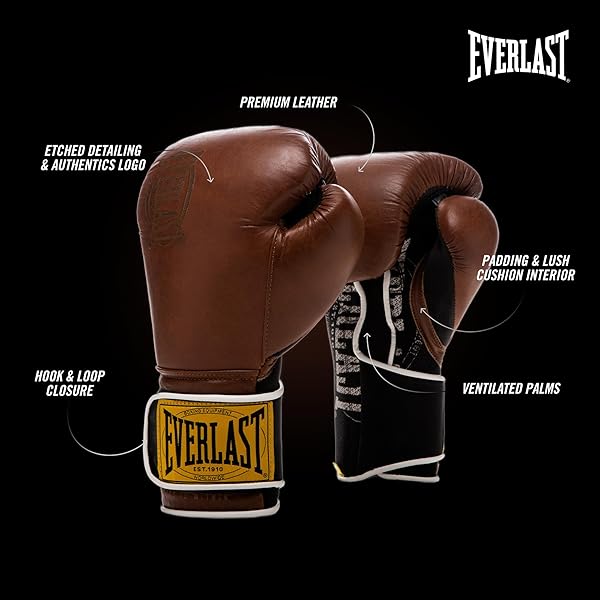 Everlast 1910 Leather Boxing Gloves: Vintage Hook & Loop Training Gear for Men & Women - Triple-Layer Foam for Heavy Bag Work - Image 6