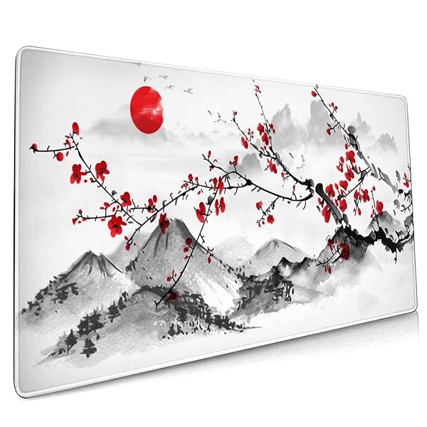 Sweetshow XXL Cherry Blossom Gaming Mouse Pad 35.4x15.7 Inch - Non-Slip Rubber Base & Stitched Edges for Home Office & Gaming