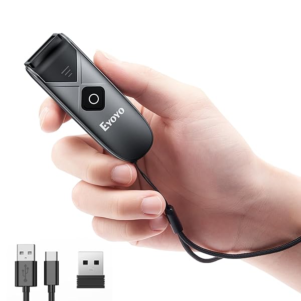 Eyoyo Bluetooth 2D & 1D Barcode Scanner - Portable Wireless Mini Reader for QR Codes, Compatible with Android, iPad, Phone & Tablet
