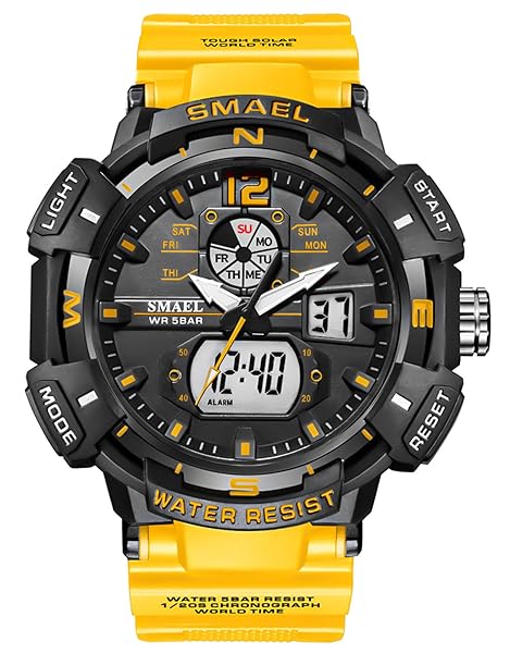 FANMIS Mens Waterproof Military Sports Watch Large Face Analog Digital Outdoor Tactics LED Stopwatch Black Orange