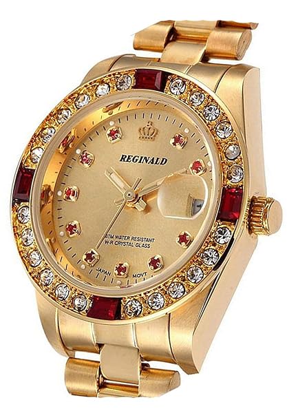 FANMIS Men's Luxury Business Waterproof Two Tone Stainless Steel Quartz Watch Gold Red