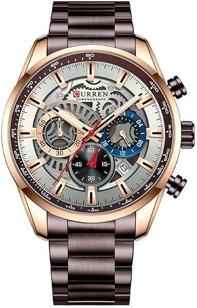 FANMIS Men's Luxury Chronograph Watch - Waterproof Stainless Steel Analog Quartz in Brown