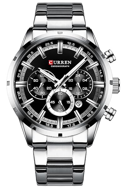 FANMIS Mens Luxury Chronograph Dress Watch Waterproof Stainless Steel Analog Quartz Silver