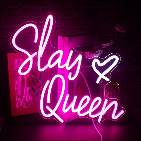 Slay Queen Neon Sign Pink White LED Light for Bedroom Wall Decor Preppy Girl Aesthetic Dorm Y2K Party Gifts
