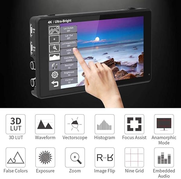FEELWORLD LUT6S 6 Inch Ultra Bright Touchscreen Field Monitor with HDR 3D Lut Waveform VectorScope 4K HDMI Input Output 1920X1080 IPS Panel - Image 4