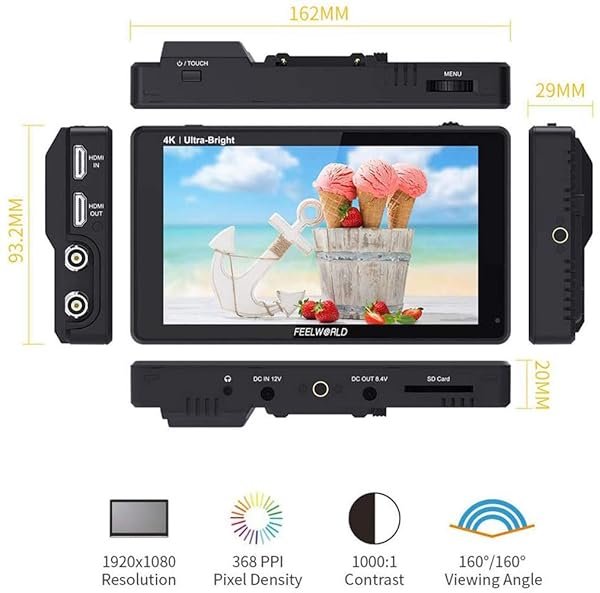 FEELWORLD LUT6S 6 Inch Ultra Bright Touchscreen Field Monitor with HDR 3D Lut Waveform VectorScope 4K HDMI Input Output 1920X1080 IPS Panel - Image 5
