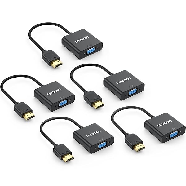FEMORO HDMI to VGA Adapter 5-Pack - Male to Female Converter for PC, Laptop, Projector & More
