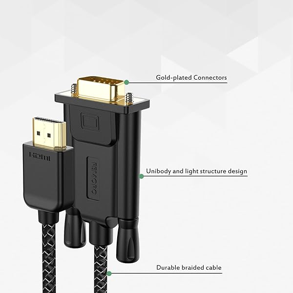 FEMORO 6ft HDMI to VGA Cable - 1080P Male to Male Braided Cord for Monitors, Laptops, Projectors & More - Image 3