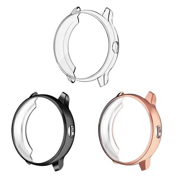FINTIE Garmin Vivoactive 3 Smartwatch Case Premium Soft TPU Slim Protective Cover Pack of 3 Black Clear Rose Gold